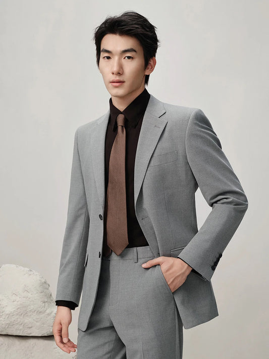 Herren-Anzugset mit Blazer und Hose in tiefem Blau und Khaki – modischer Seersucker für Frühling und Sommer, ideal für Hochzeiten und Büro.