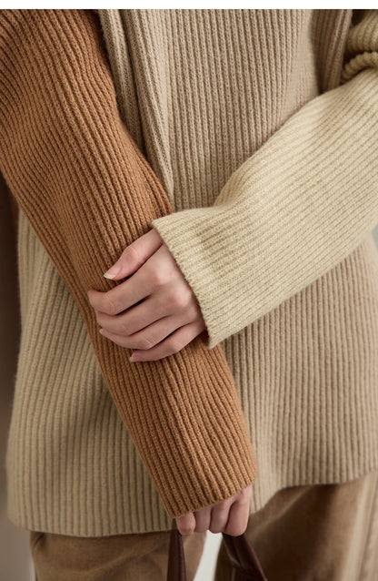 Damen V-Ausschnitt Pullover Patchwork Raglan locker Herbst-Winter