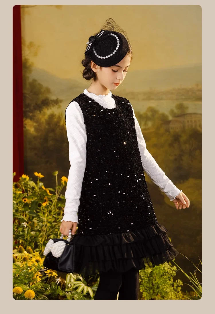 Ärmelloses Sommerkleid für Mädchen mit Pailletten und Blumenmuster – ideal für Hochzeiten und festliche Anlässe