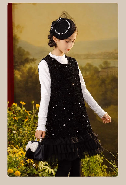 Ärmelloses Sommerkleid für Mädchen mit Pailletten und Blumenmuster – ideal für Hochzeiten und festliche Anlässe