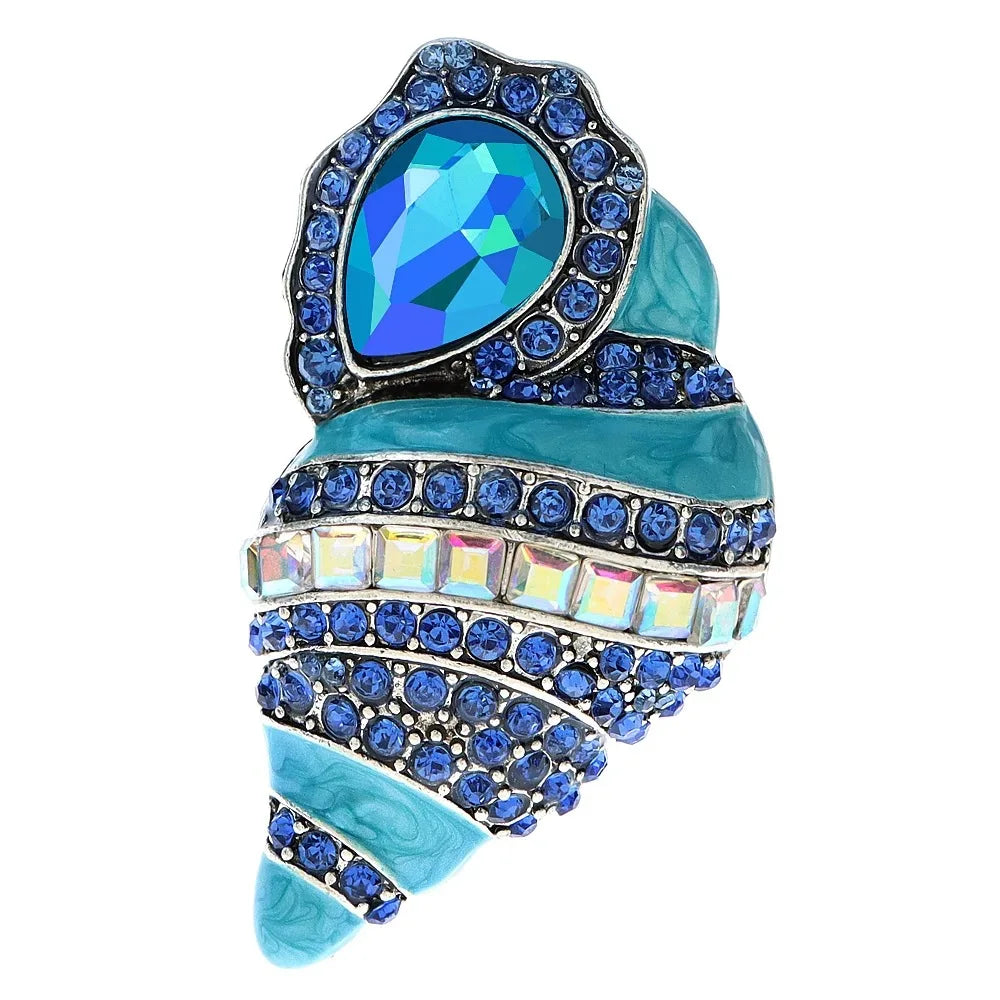 Brosche Muschel Emaille Strass Meeresmotiv Ozean Anstecknadel Damen