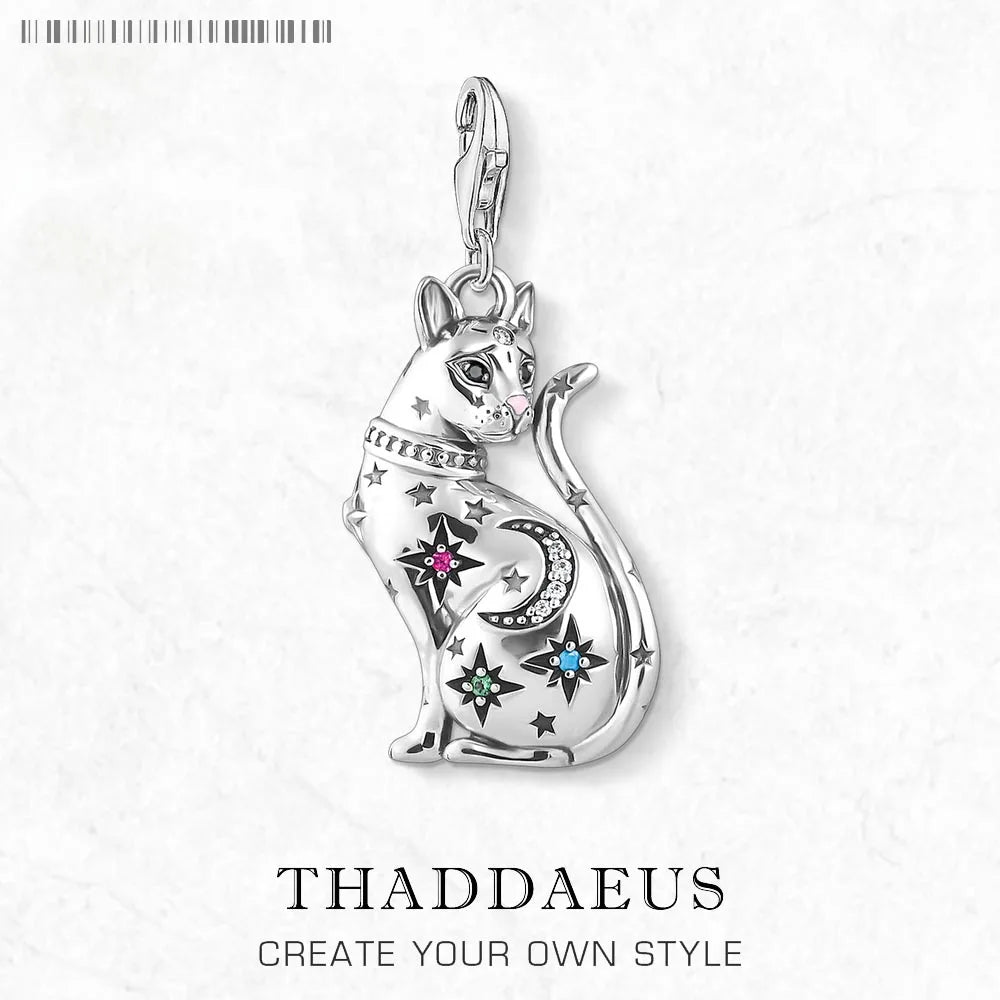 Damen-Charm-Anhänger Magic Cat Sternzeichen Glück aus Sterlingsilber