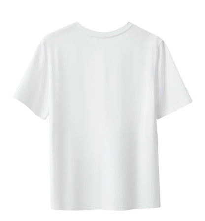 Damen T-Shirts im Minimalismus-Stil mit Kurzarm und Buchstaben-Stickerei