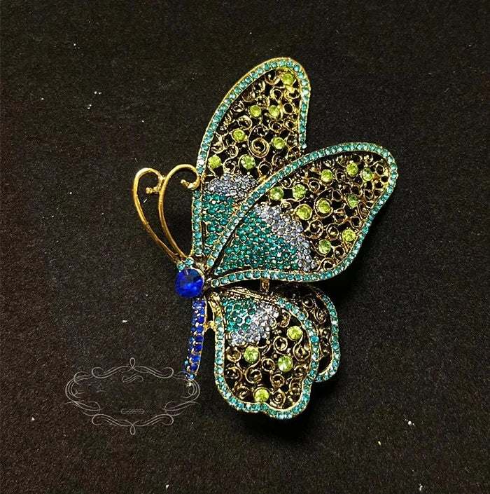 Brosche Katze Schmetterling Kristall Strass Barock Palast Tier Emaille Unisex
