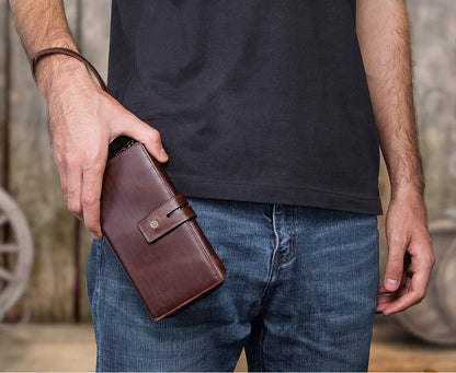 Herren Echtleder Clutch Lange Vintage Geldbörse Reißverschluss Kartenhalter Münzfach