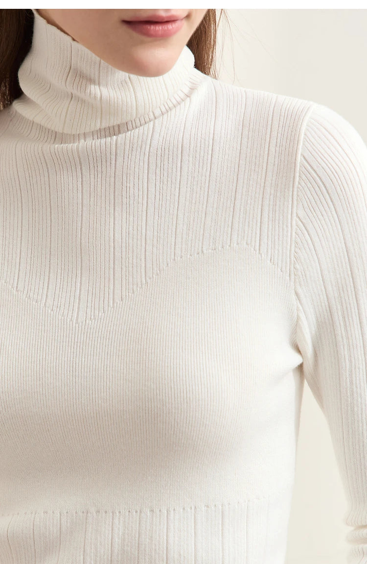 Damen-Rollkragenpullover Slim Polyester-Viskose Herbst-Winter