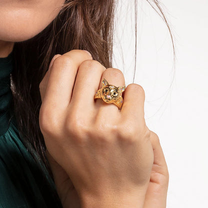 Damen-Ring Katze vergoldet Böhmen II aus Sterlingsilber