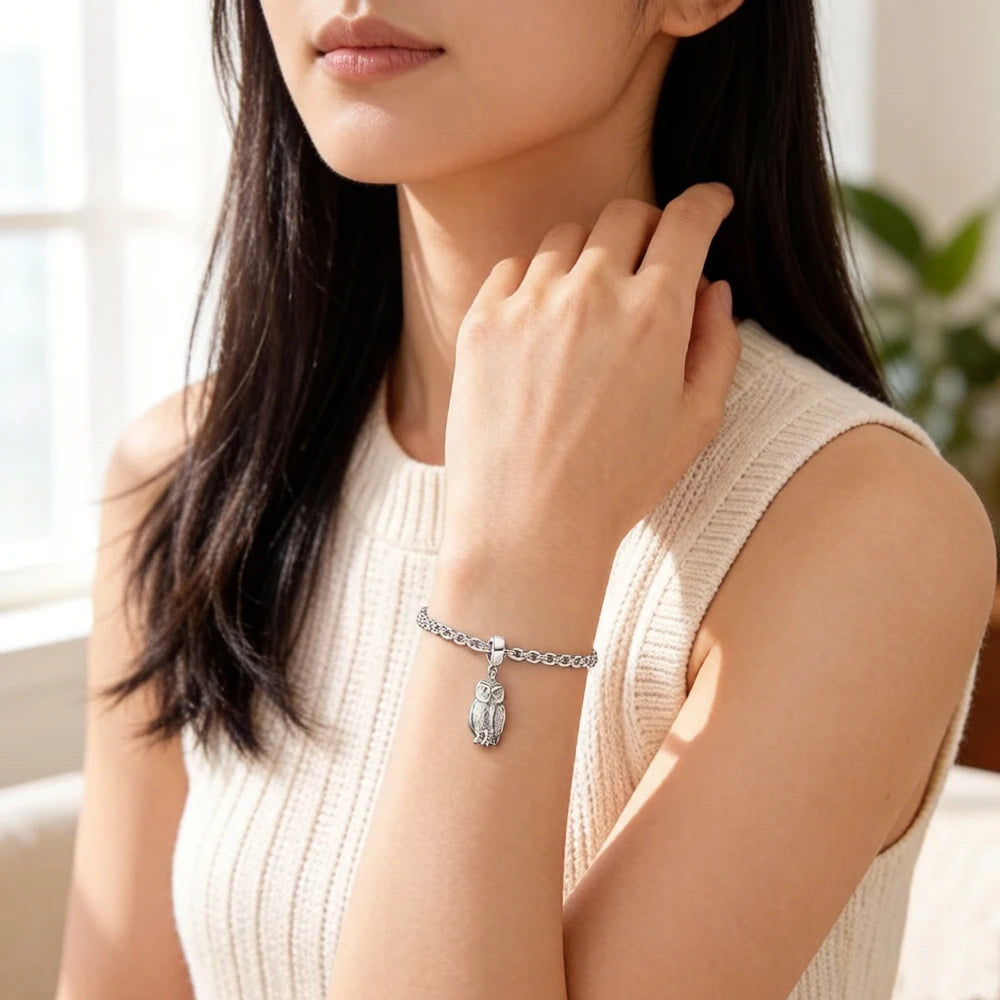Damen-Charm-Anhänger Eule Weisheit niedlich Sommer aus Sterlingsilber