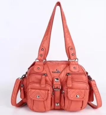 Damen-Handtasche Vintage PU-Leder mit Schultergurt und Obergriff Innenfach für Telefon und Geldbörse