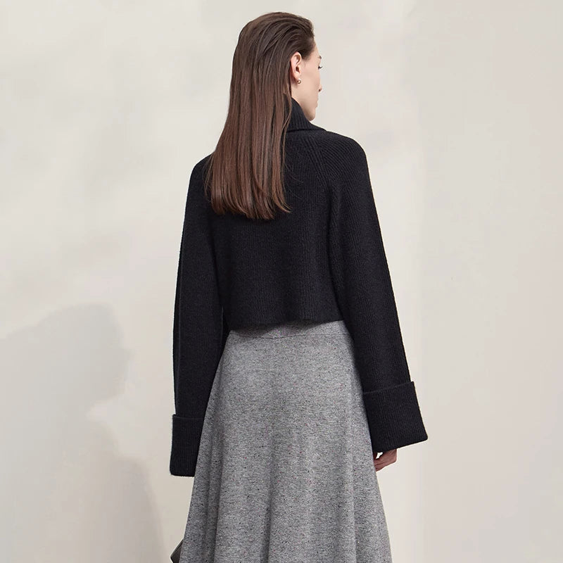 Damen-Rollkragenpullover kurz locker Raglanärmel Herbst-Winter