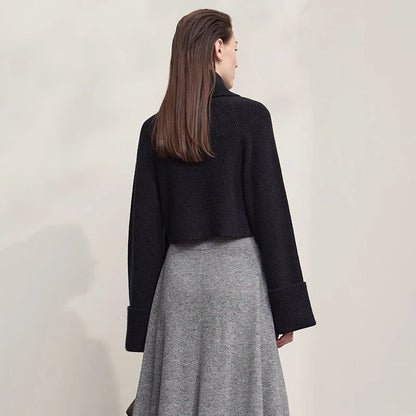 Damen-Rollkragenpullover kurz locker Raglanärmel Herbst-Winter