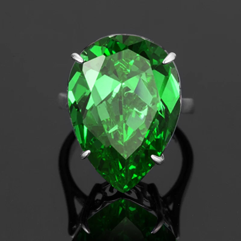 Damen-Ring aus 925er Silber mit grünem Smaragd in Tropfenform, Vintage Schmuckstück mit Echtheitszertifikat