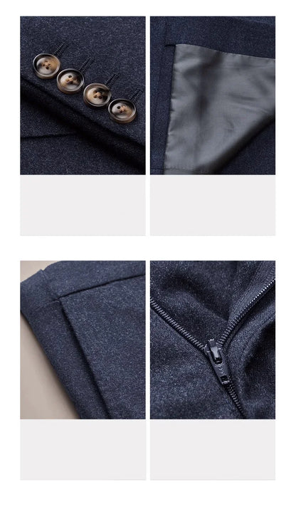 Elegante Herren-Anzughose in Tiefblau mit Streifenmuster – Slim Fit im koreanischen Stil für Büro und Hochzeit, auch in großen Größen erhältlich.