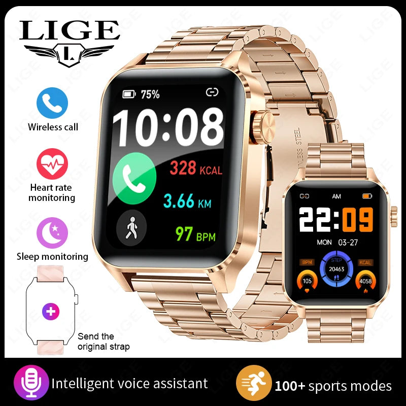 LIGE Für Android IOS Neue 1,85 "Smart Uhr Männer Bluetooth Anruf Sport Smartwatch Frauen Herz Rate Blut Sauerstoff Monitor uhr 2025