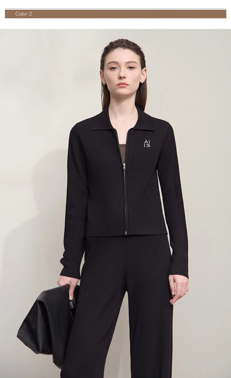 Damen-Strickjacke Buchstaben Slim Reißverschluss Wolle-Mix Herbst-Winter