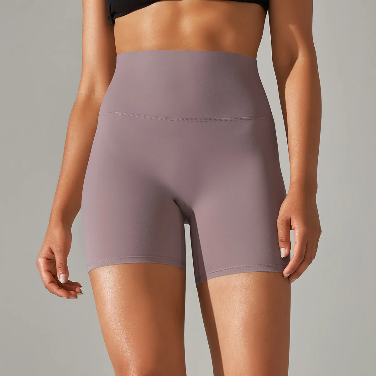 Nahtlose Sportshorts für Frauen mit hohem Bund, mauve