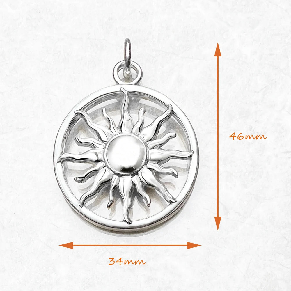 925-Sterlingsilber-Sonnenanhänger, rundes Strahlenmotiv, ca. 46×34 mm