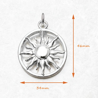 925-Sterlingsilber-Sonnenanhänger, rundes Strahlenmotiv, ca. 46×34 mm