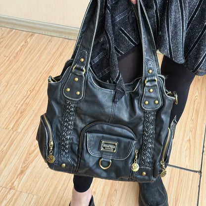 Damen Große Henkeltasche Aus Leder Mit Geflochtenen Details In Retro Waschoptik Groß