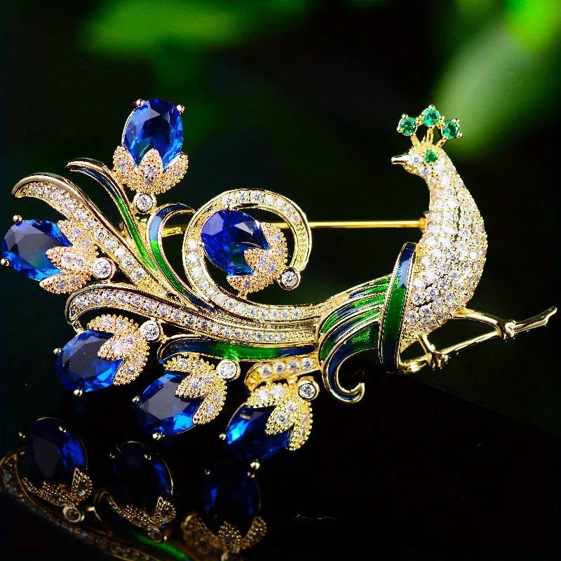 Brosche Pfau Kristall Emaille Tier Anstecknadel Damen