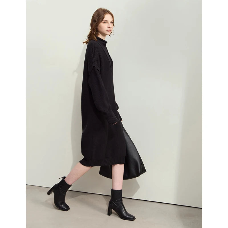 Elegantes Strick Midikleid Für Berufsfrauen Mit Bequemer Passform Und Kragen