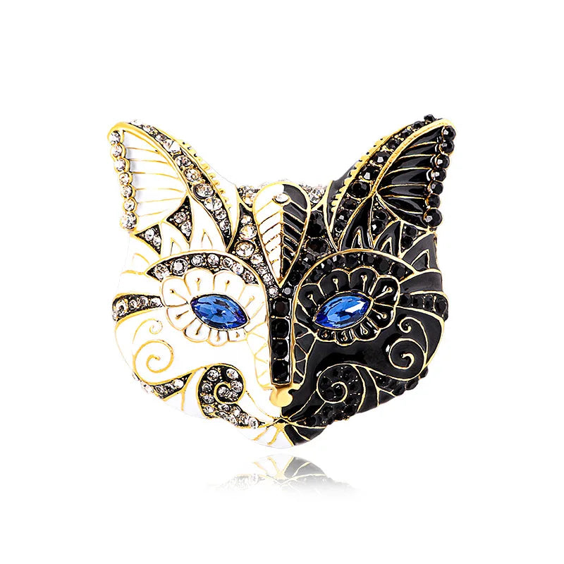 Brosche Katze Maske Emaille Kristall Barock Palast Tropföl Vintage Damen