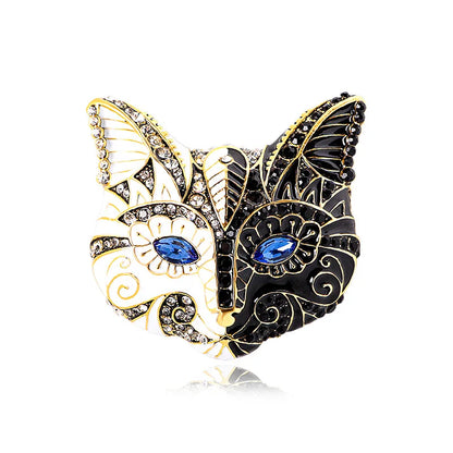 Brosche Katze Maske Emaille Kristall Barock Palast Tropföl Vintage Damen
