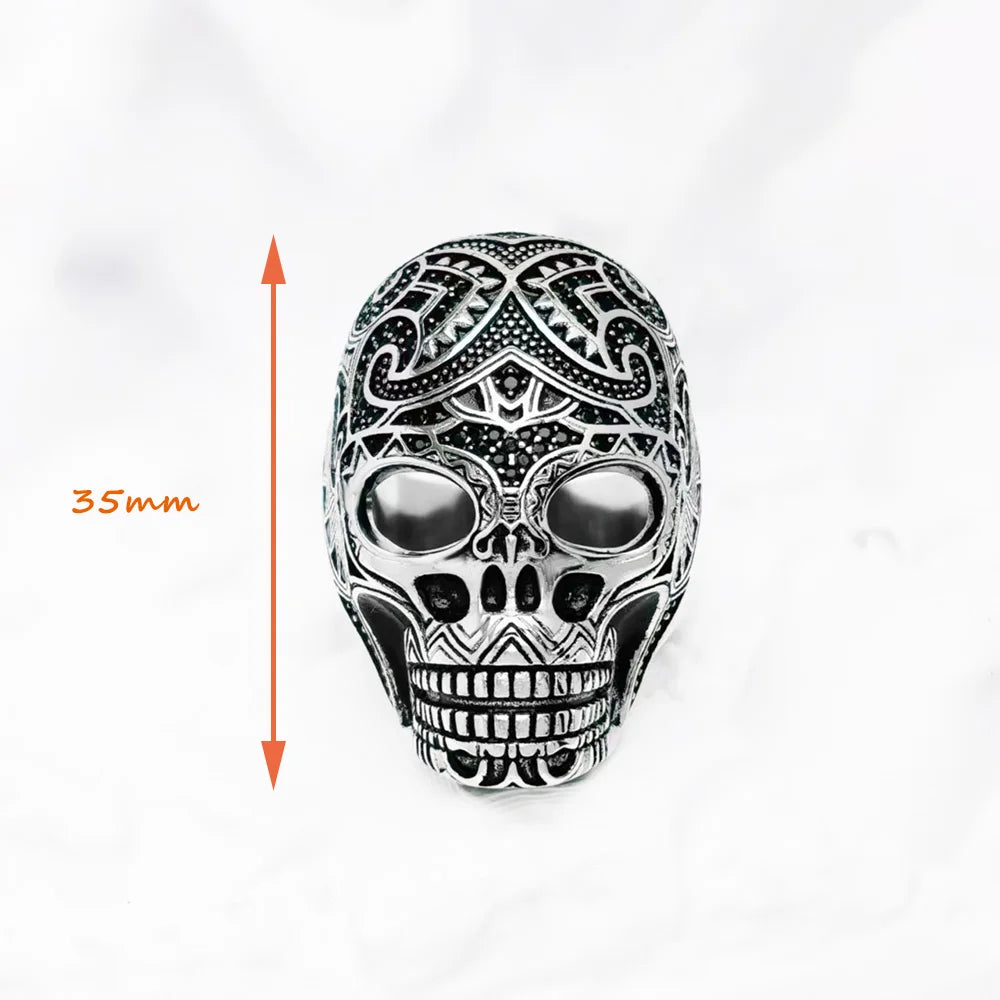 Damen-Ring Maori Schädel ethnisch Herbst aus Sterlingsilber