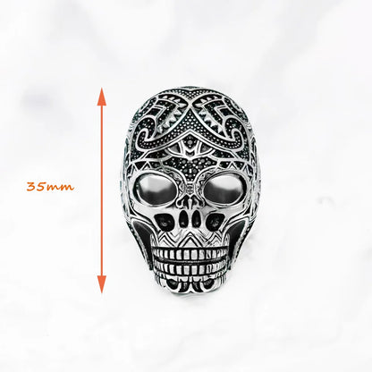 Damen-Ring Maori Schädel ethnisch Herbst aus Sterlingsilber