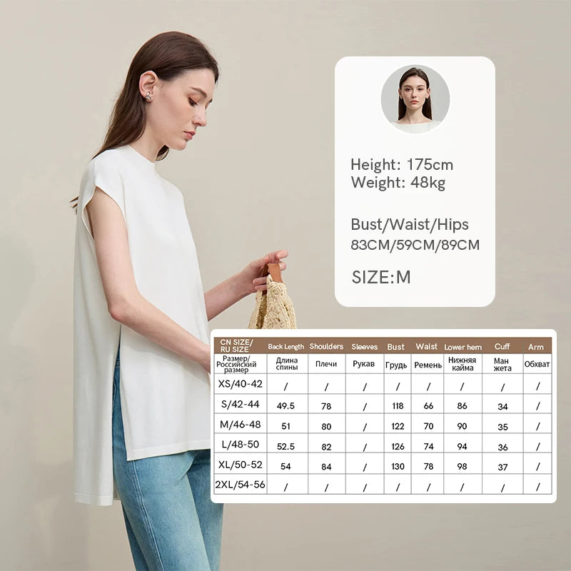 Weißer Kurzarm-Pullover aus Strick mit Mock-Neck, locker geschnitten