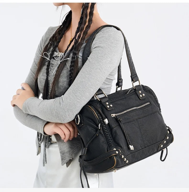 Damen-Handtasche aus weichem Bronzeleder Großes Fassungsvermögen mit Innenfächern Alltagstauglichkeit
