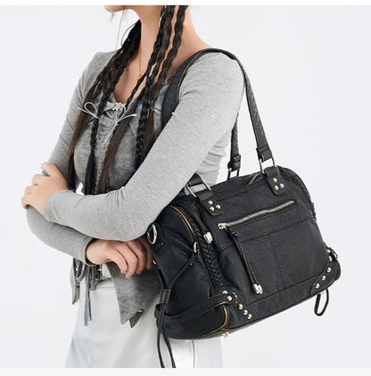 Damen-Handtasche aus weichem Bronzeleder Großes Fassungsvermögen mit Innenfächern Alltagstauglichkeit