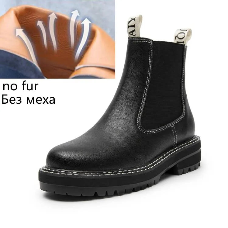 Women Winter Boots Sued Genuine Leather  New Fashion British Style Women Chelsea Boots Large Size 41　42　43 Female Ankle Boots