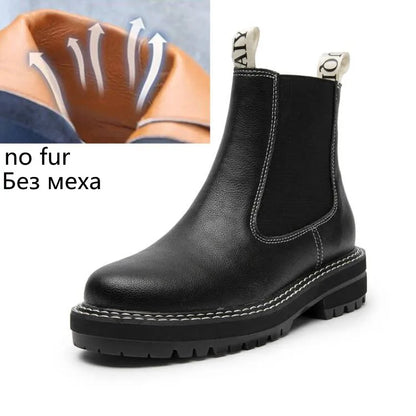 Women's Chelsea Boots Genuine Leather 2025 Autumn Winter Trend Thick-soled Women Ankle Boots All-match Marton Boots Ladies