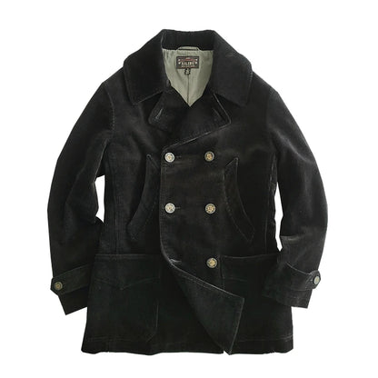 Männer Pea Coat im Vintage-Stil aus schwerem Material in Schwarz
