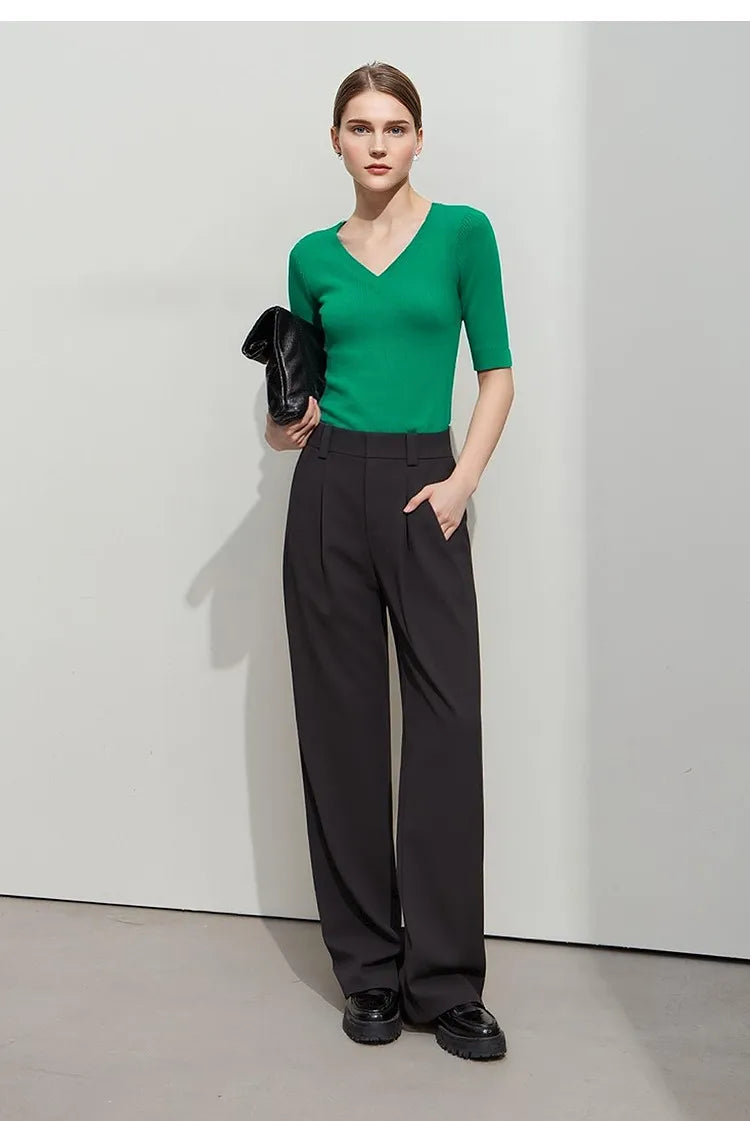 Damen V-Ausschnitt Pullover Viskose Halbarm Slim Büro Sommer