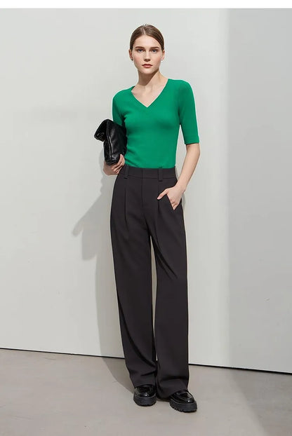Damen V-Ausschnitt Pullover Viskose Halbarm Slim Büro Sommer