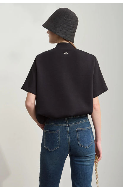 Damen Casual T-Shirt mit Gedrucktem Rollkragen und Kurzarm für den Sommer