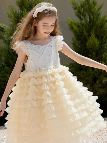Ärmelloses Sommer-Prinzessinnenkleid für Mädchen mit Pailletten und Tüll – ideal als Blumenmädchenkleid