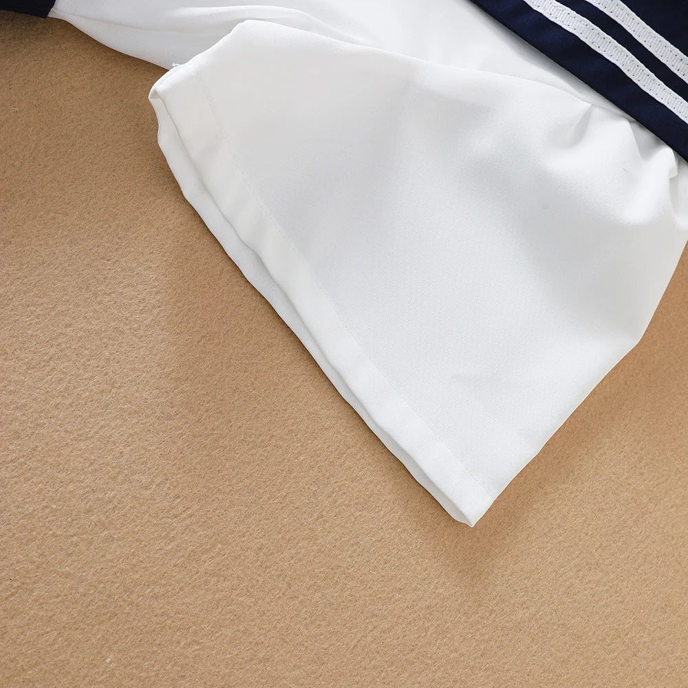 Kurzärmliges Sommerkleid für Mädchen für 5–12 Jahre, adrette Kleider mit gestreiftem Kragen im College-Stil, Kleidung für den Schulanfang