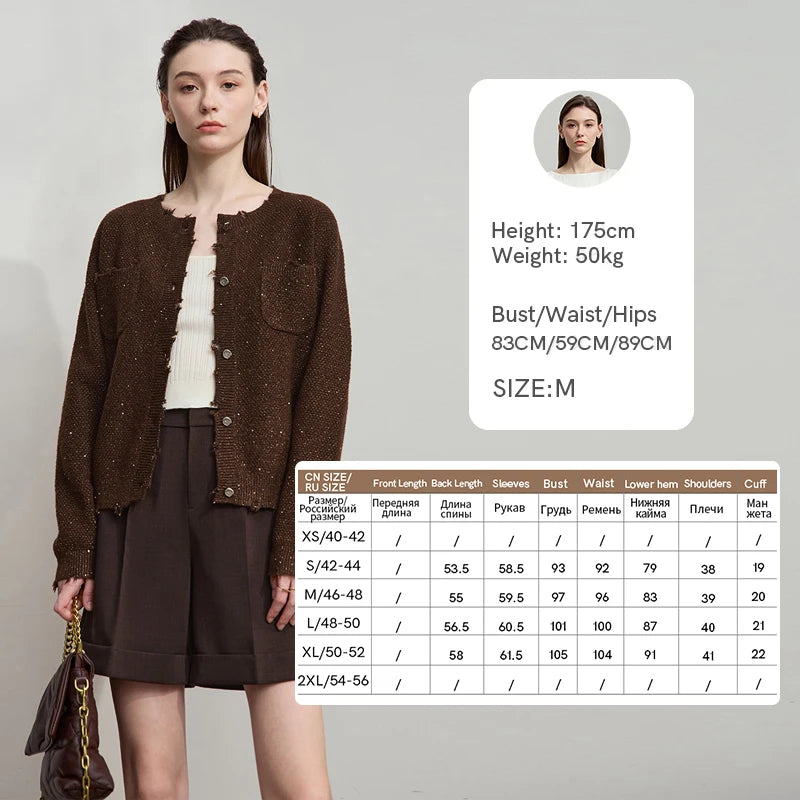 Damen-Strickjacke Rundhals englischer Stil einfarbig elegant Herbst
