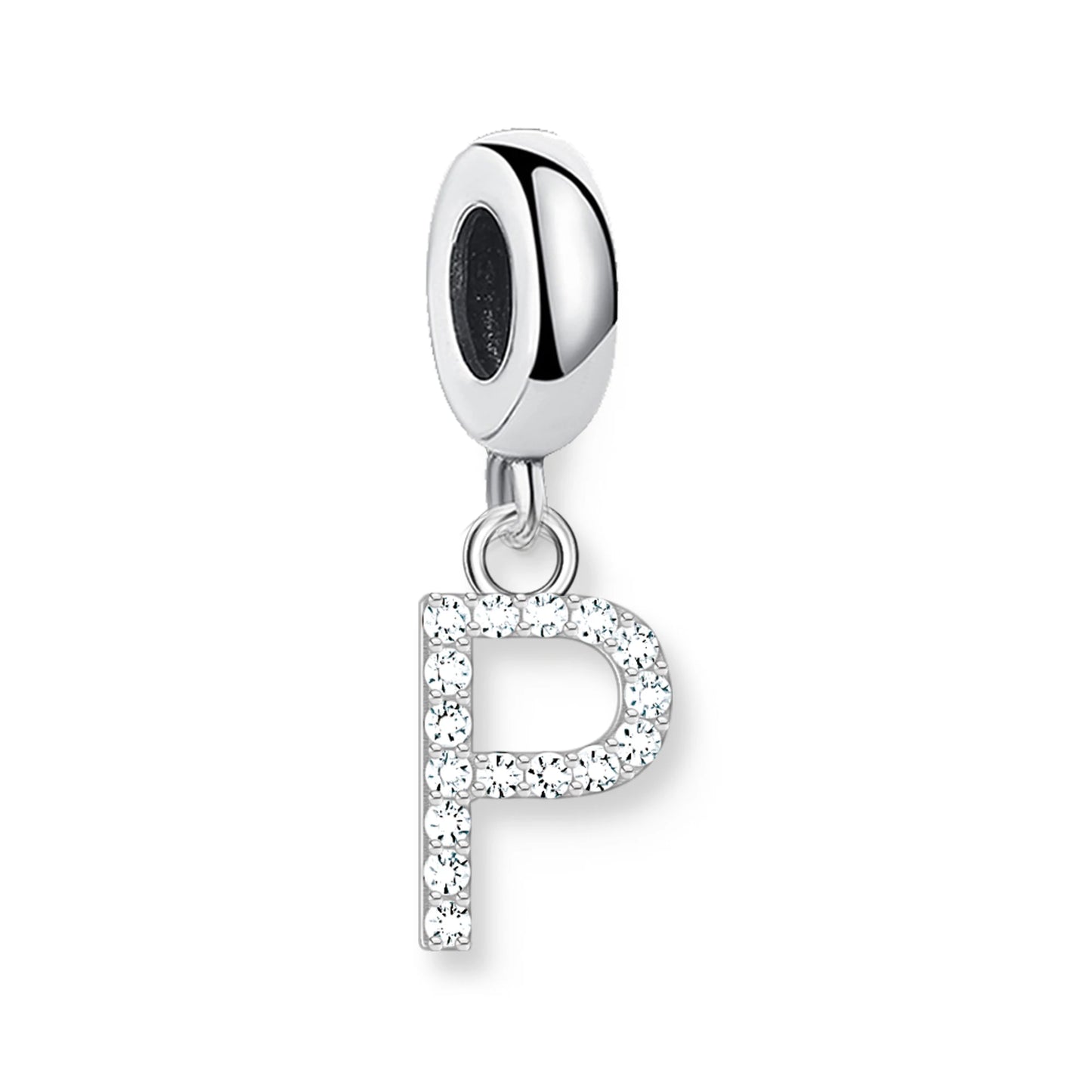 Baumelnder Buchstaben-Anhänger (B) aus 925er Sterling Silber mit weißem Steinbesatz