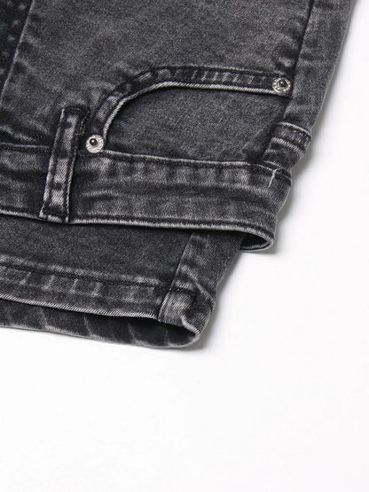 Colorblock-Leoparden-Jeans mit Hohldesign für Damen – High-Waist, gespleißte Taschen und weites Bein