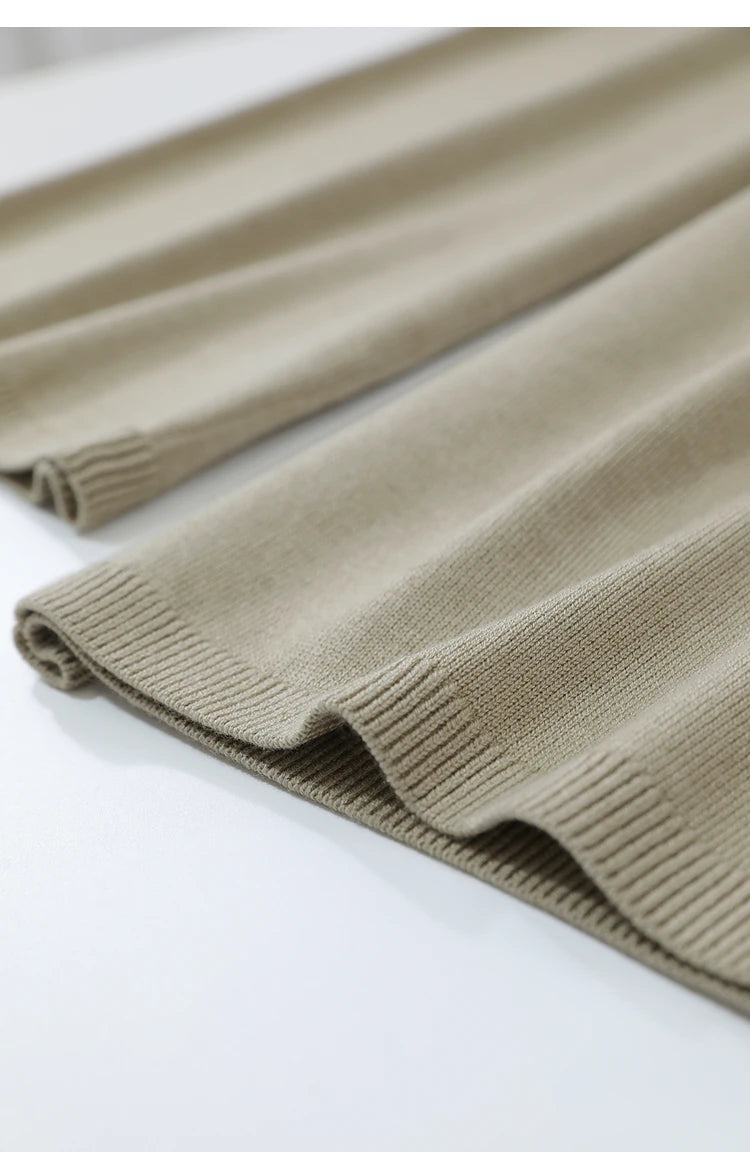 Damenhose mit weitem Bein, elastische Saumkante, einfarbig, hellbeige