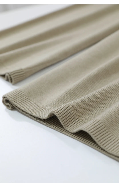 Damenhose mit weitem Bein, elastische Saumkante, einfarbig, hellbeige