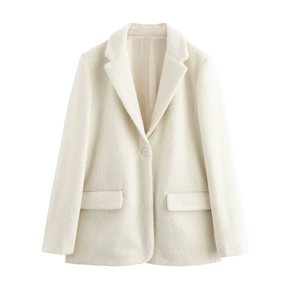 Elegante Damenjacke mit Reverskragen und langen Ärmeln – luxuriöses Patchwork-Design mit Taschen