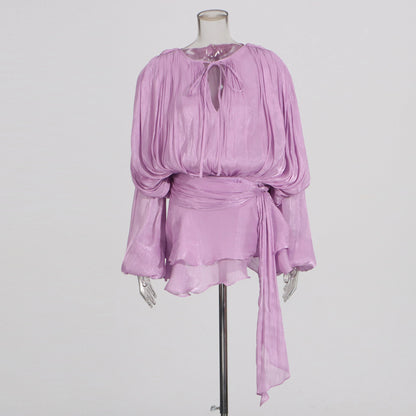 Elegantes Damen-Tunikakleid mit Rundhalsausschnitt, langen Ärmeln und Patchwork-Design
