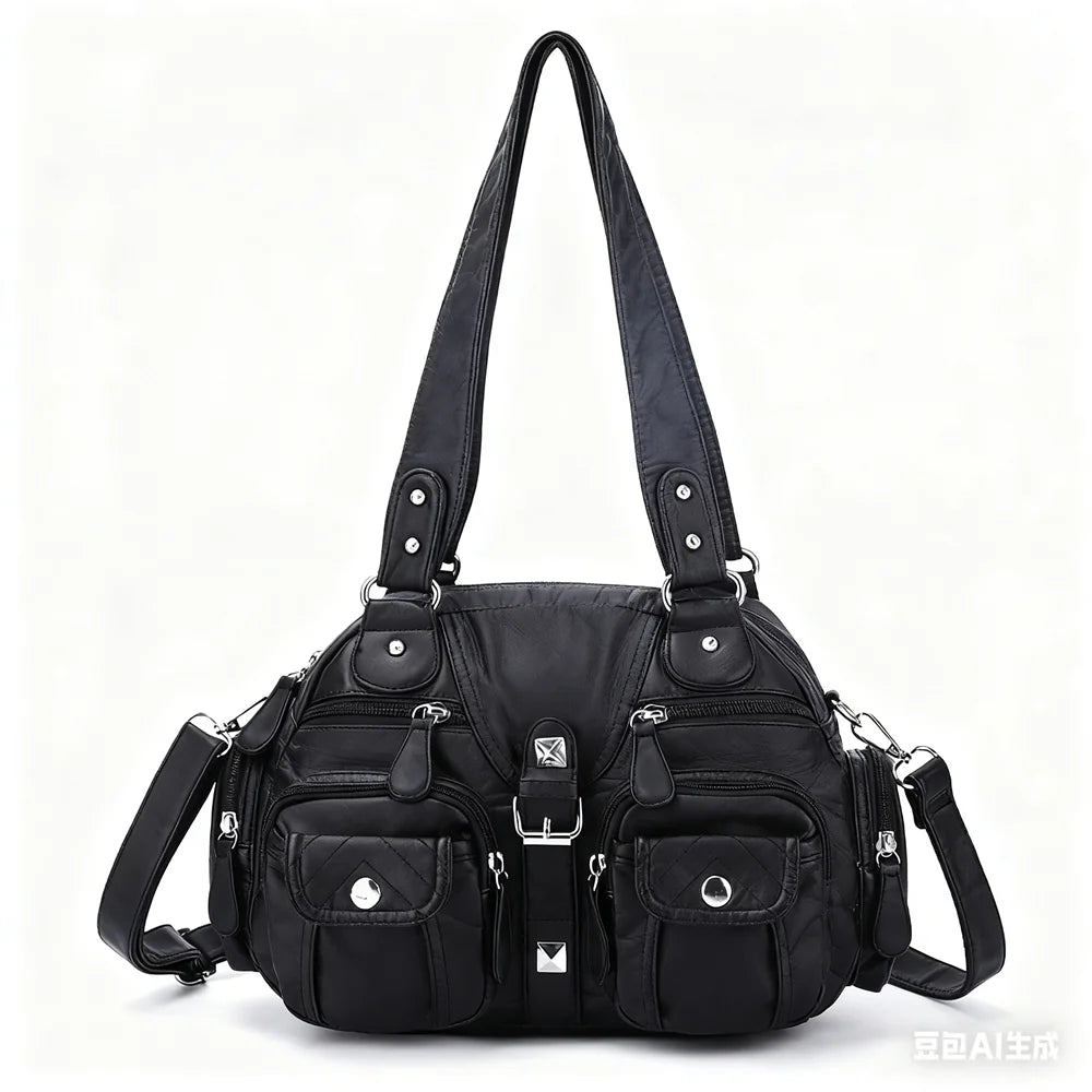 Damen-Satchel-Tasche aus PU-Leder mit Mehrfach-Innenfächern geeignet für Alltag und Freizeit