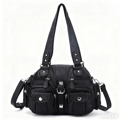 Damen-Satchel-Tasche aus PU-Leder mit Mehrfach-Innenfächern geeignet für Alltag und Freizeit