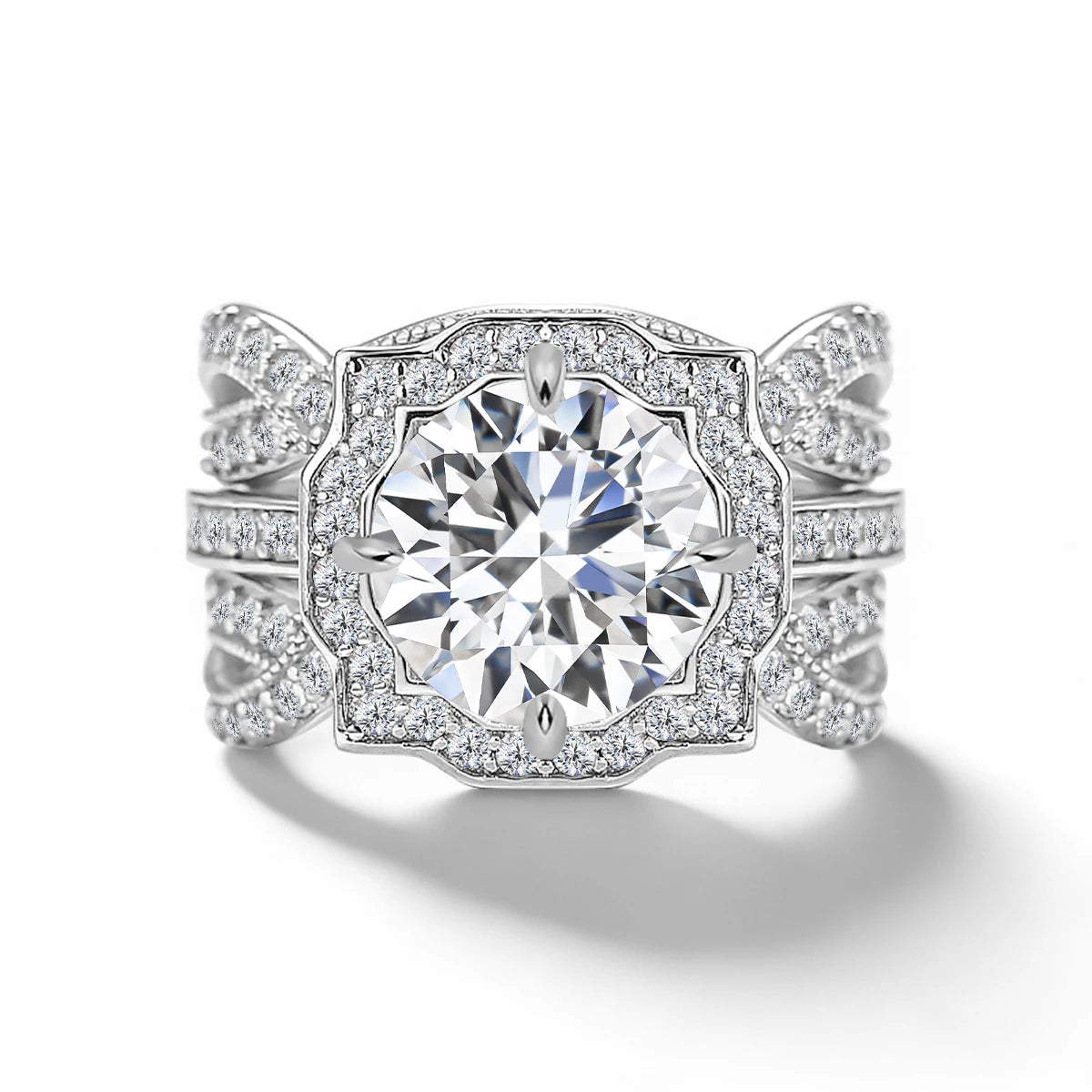Damen-Verlobungsring-Set Mit Moissanit 3-Karat Im Halo-Design für Verlobung und Alltagsglanz